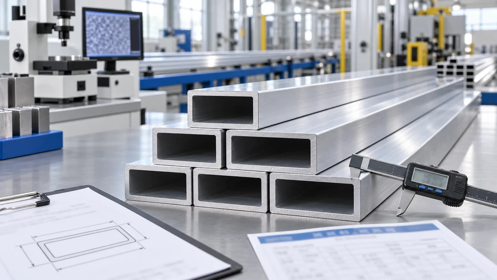 Rectangular aluminum-alloy tubes under cross-section measurement for export classification